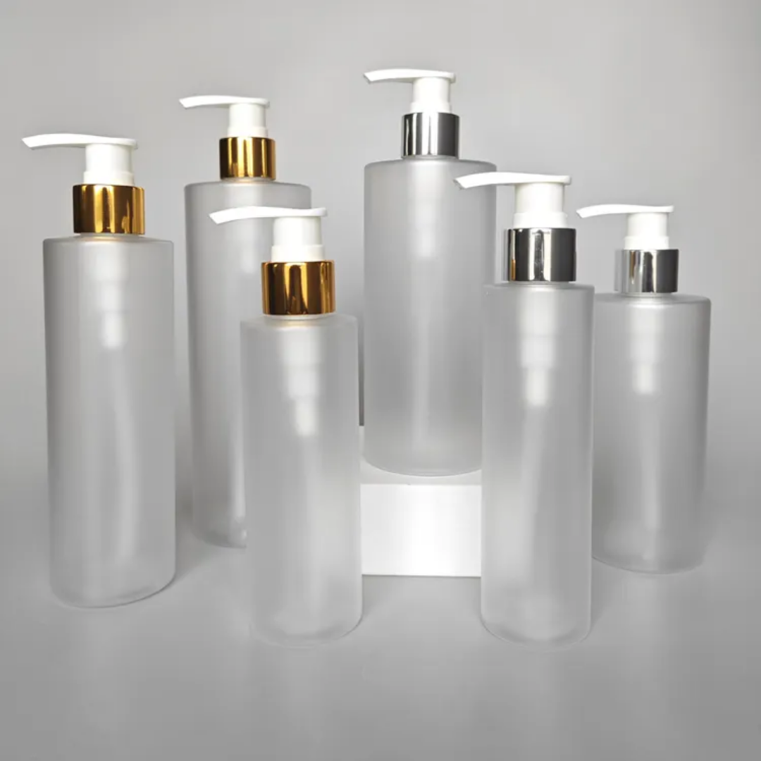 FROSTED BOTTLE LOTION PUMP GOLD 200 ML
