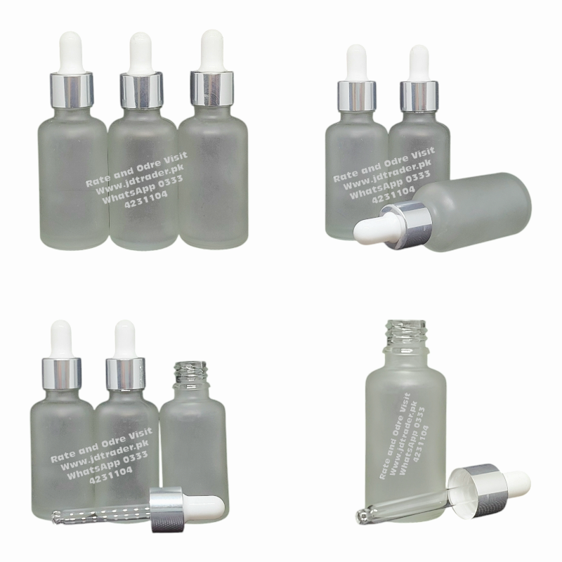 30ML FROSTED GLASS SERUM BOTTLE SILVER CAP