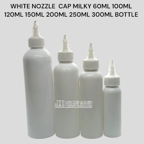 WHITE NOZZLE CAP MILKY BOTTLES  60ML 100ML 120ML 150ML 200ML 250ML 300ML