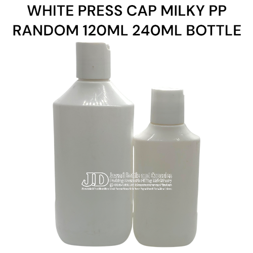 WHITE PRESS CAP MILKY PP RANDOM MILKY BOTTLES 120ML 240ML