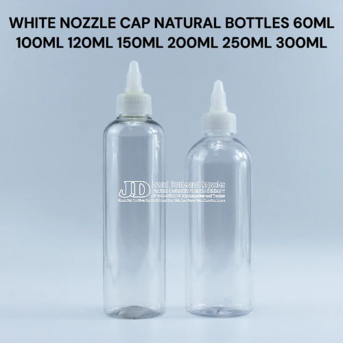 WHITE NOZZLE CAP NATURAL BOTTLES  60ML 100ML 120ML 150ML 200ML 250ML 300ML