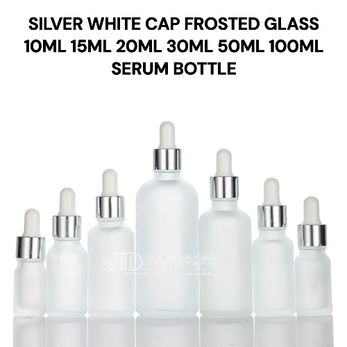 SILVER WHITE CAP FROSTED GLASS 10ML 15ML 20ML 30ML 50ML 100ML SERUM BOTTLE