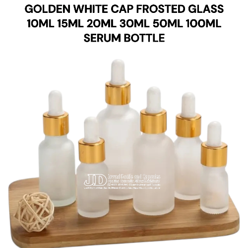 GOLDEN WHITE CAP FROSTED GLASS 10ML 15ML 20ML 30ML 50ML 100ML SERUM BOTTLE
