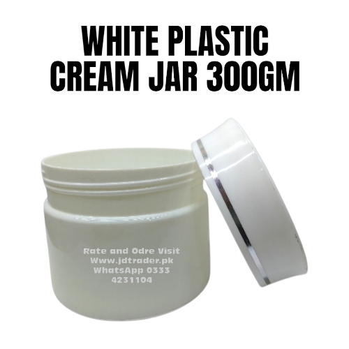 WHITE 300GM PLASTIC CREAM JAR