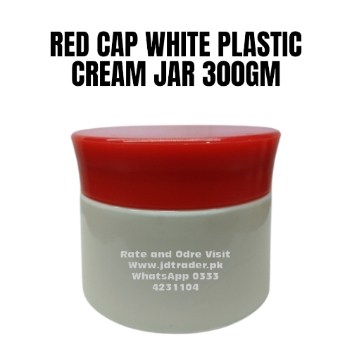 RED CAP WHITE 300GM PLASTIC CREAM JAR