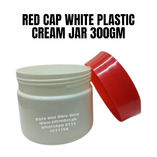 RED CAP WHITE 300GM PLASTIC CREAM JAR