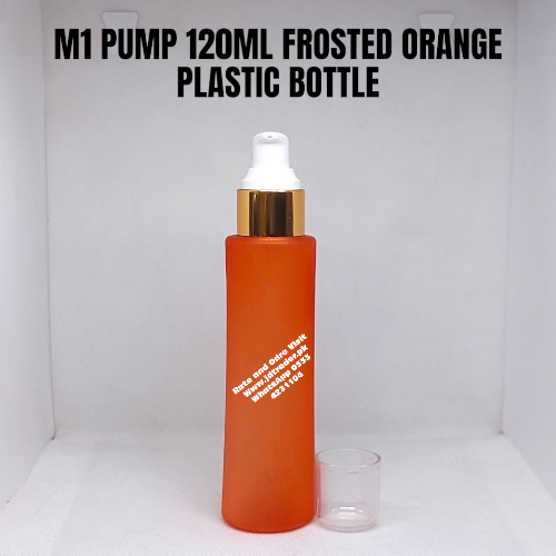 M1 GOLDEN WHITE PUMP 120ML FROSTED ORANGE PLASTIC BOTTLE