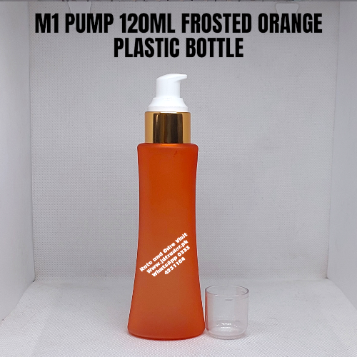 M1 GOLDEN WHITE PUMP 120ML FROSTED ORANGE PLASTIC BOTTLE