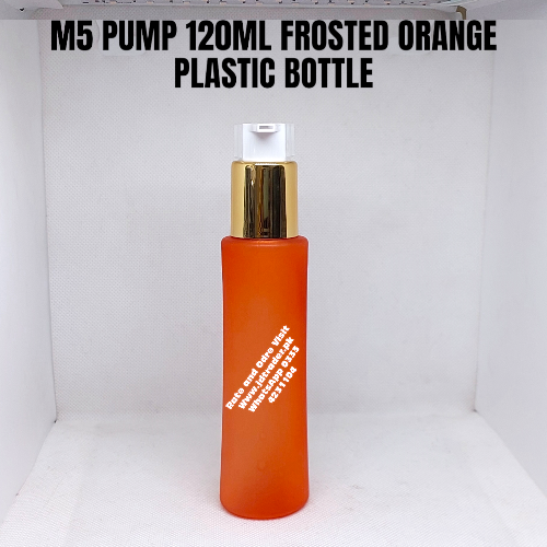 M5 GOLDEN WHITE PUMP 120ML FROSTED ORANGE PLASTIC BOTTLE