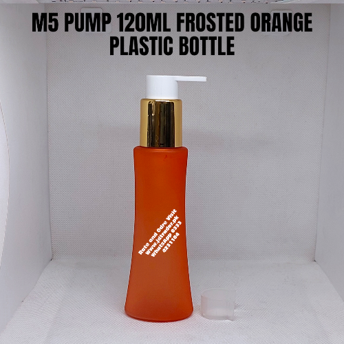 M5 GOLDEN WHITE PUMP 120ML FROSTED ORANGE PLASTIC BOTTLE
