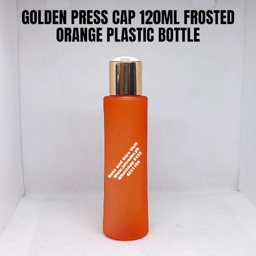 GOLDEN PRESS CAP 120ML FROSTED ORANGE PLASTIC BOTTLE