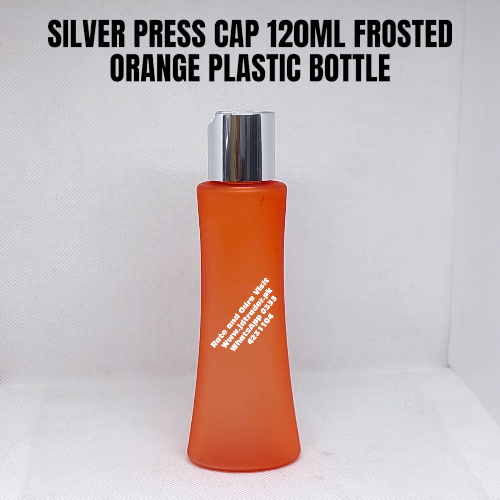 SILVER PRESS CAP 120ML FROSTED ORANGE PLASTIC BOTTLE
