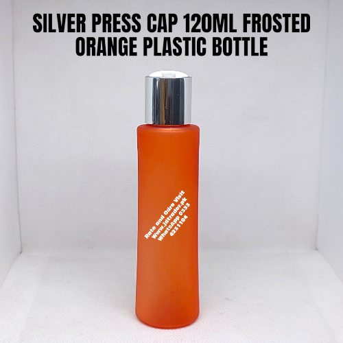 SILVER PRESS CAP 120ML FROSTED ORANGE PLASTIC BOTTLE
