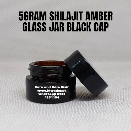 5 GRAM SHILAJIT AMBER GLASS JAR BLACK CAP