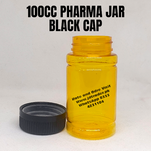 BLACK CAP 100CC PHARMA JAR PLASTIC