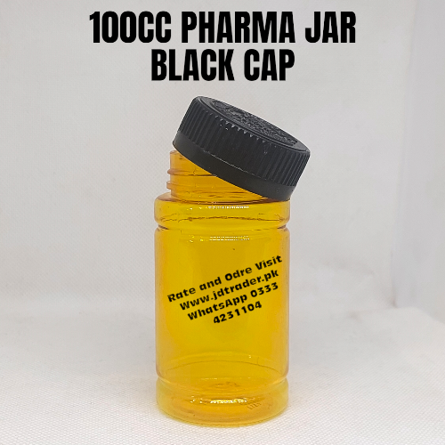 BLACK CAP 100CC PHARMA JAR PLASTIC