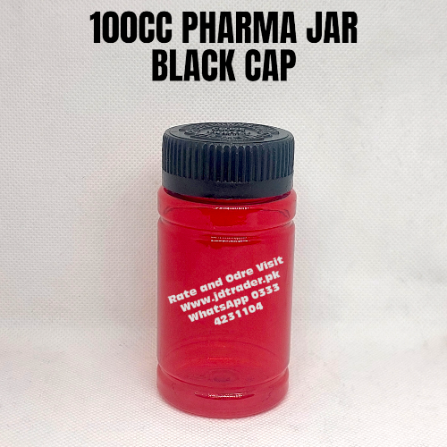 BLACK CAP 100CC PHARMA JAR PLASTIC