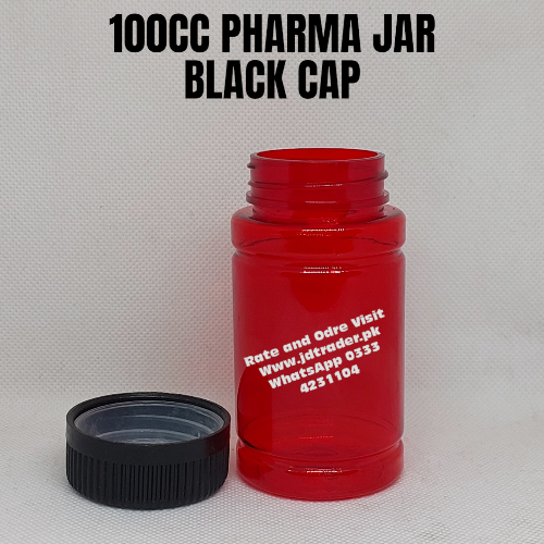 BLACK CAP 100CC PHARMA JAR PLASTIC