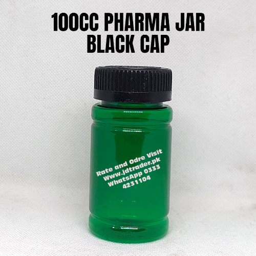 BLACK CAP 100CC PHARMA JAR PLASTIC
