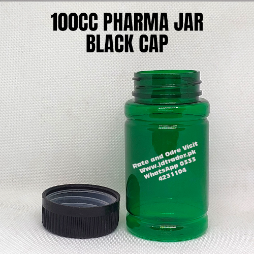 BLACK CAP 100CC PHARMA JAR PLASTIC