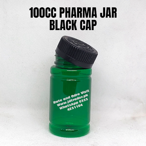 BLACK CAP 100CC PHARMA JAR PLASTIC