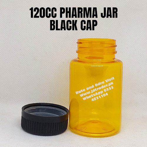 BLACK CAP 120CC PHARMA JAR PLASTIC