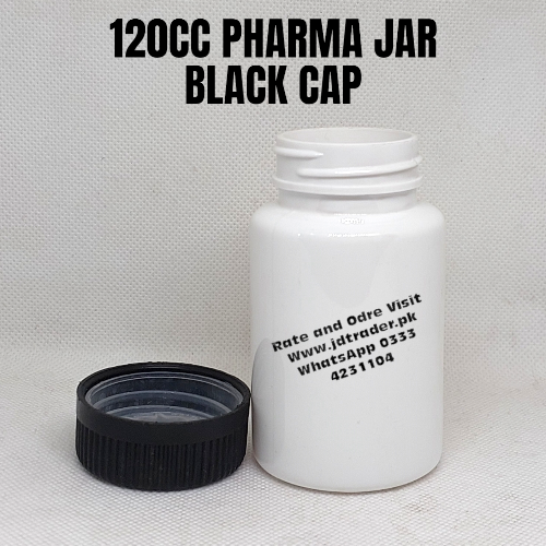 BLACK CAP 120CC PHARMA JAR PLASTIC