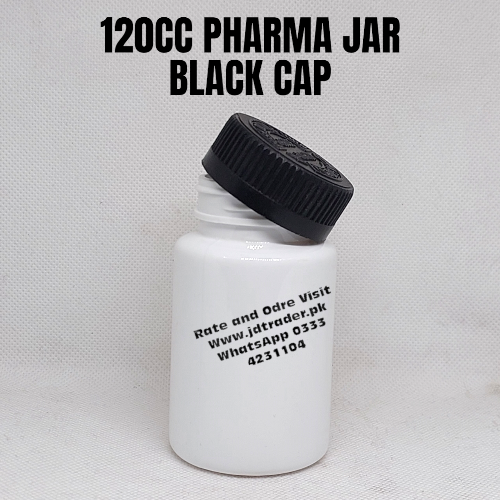 BLACK CAP 120CC PHARMA JAR PLASTIC