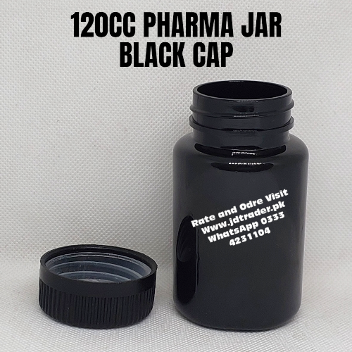 BLACK CAP 120CC PHARMA JAR PLASTIC