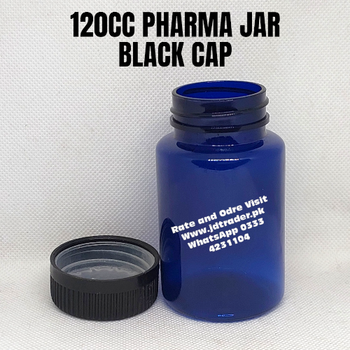 BLACK CAP 120CC PHARMA JAR PLASTIC