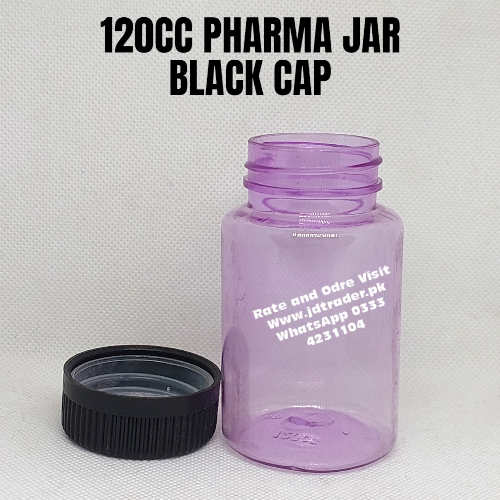 BLACK CAP 120CC PHARMA JAR PLASTIC