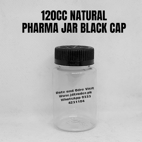 BLACK CAP NATURAL 120CC PHARMA JAR PLASTIC