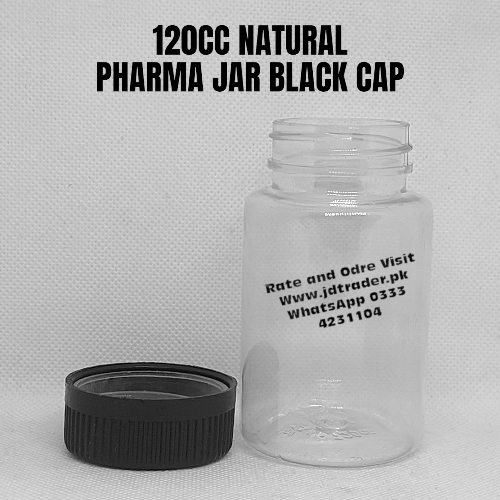 BLACK CAP NATURAL 120CC PHARMA JAR PLASTIC