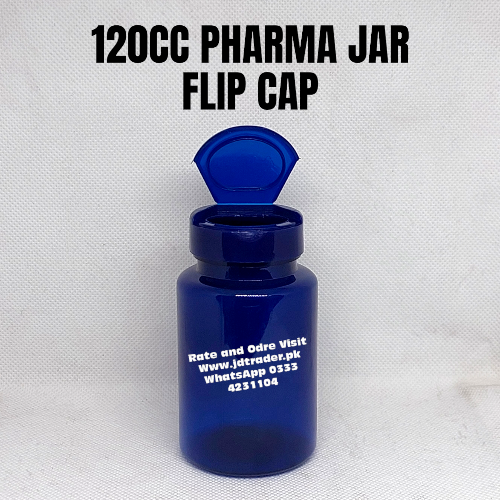 FLIP CAP 120CC BLUE PHARMA JAR PLASTIC