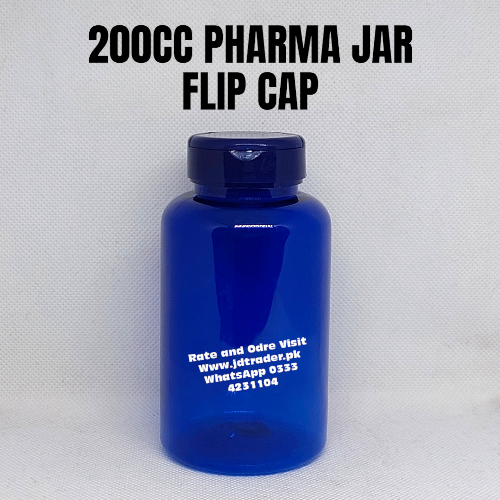 FLIP CAP 200CC BLUE PHARMA JAR PLASTIC