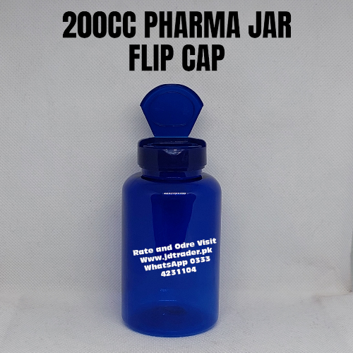 FLIP CAP 200CC BLUE PHARMA JAR PLASTIC