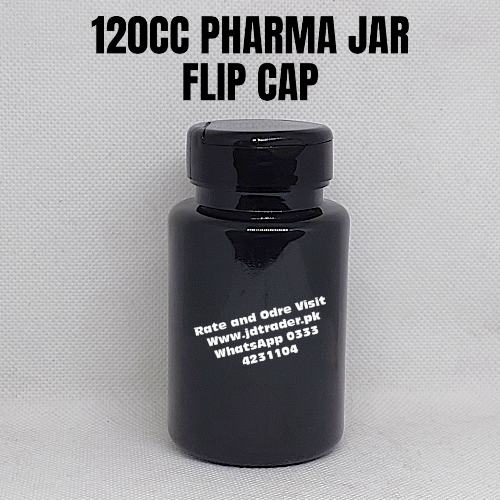 FLIP CAP 120CC BLACK PHARMA JAR PLASTIC