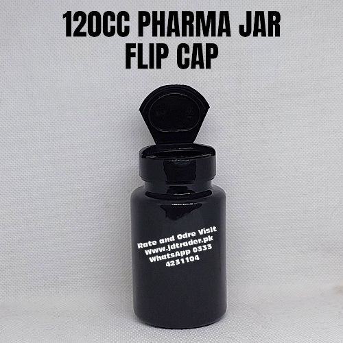 FLIP CAP 120CC BLACK PHARMA JAR PLASTIC