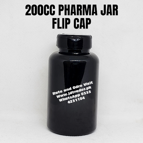 FLIP CAP BLACK 200CC PHARMA JAR PLASTIC