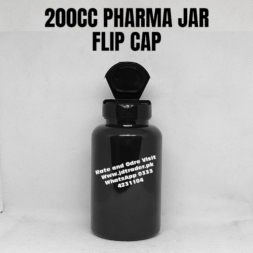 FLIP CAP BLACK 200CC PHARMA JAR PLASTIC
