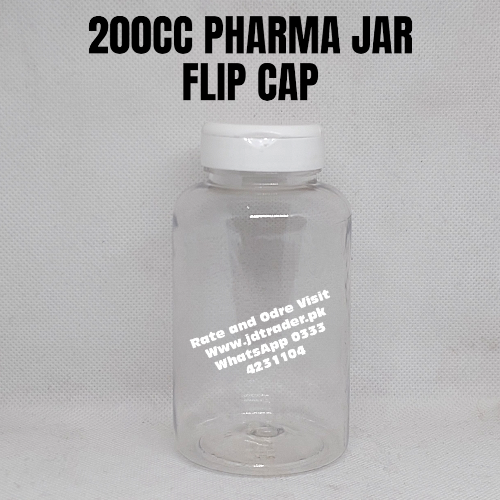 FLIP CAP NATURAL 200CC PHARMA JAR PLASTIC