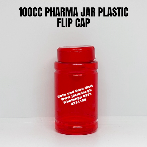 FLIP CAP 100CC RED PHARMA JAR PLASTIC