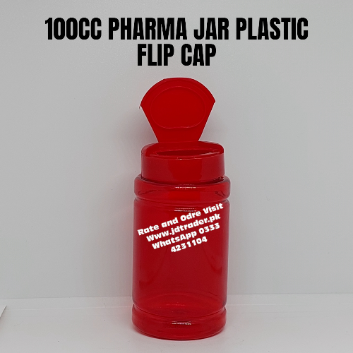 FLIP CAP 100CC RED PHARMA JAR PLASTIC