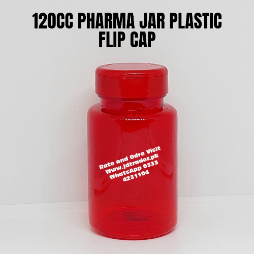 FLIP CAP 120CC RED PHARMA JAR PLASTIC