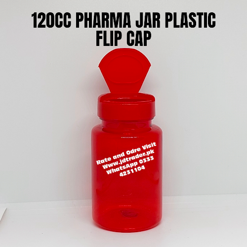 FLIP CAP 120CC RED PHARMA JAR PLASTIC