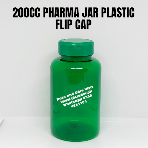 FLIP CAP 200CC GREEN PHARMA JAR PLASTIC