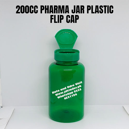 FLIP CAP 200CC GREEN PHARMA JAR PLASTIC