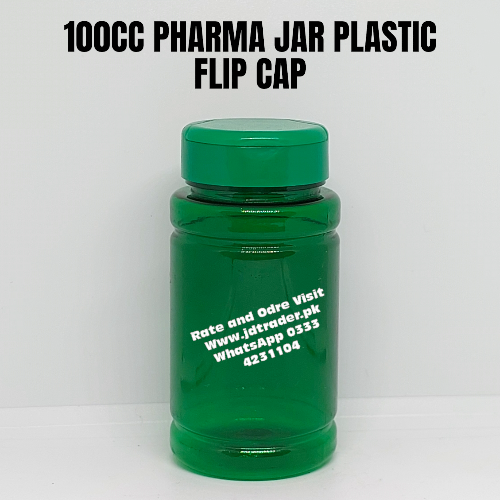 FLIP CAP 100CC GREEN PHARMA JAR PLASTIC