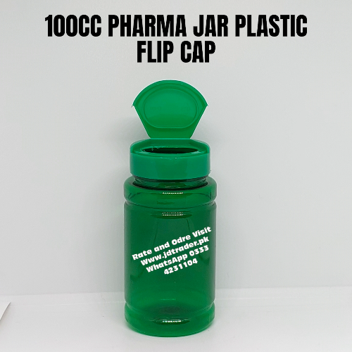 FLIP CAP 100CC GREEN PHARMA JAR PLASTIC