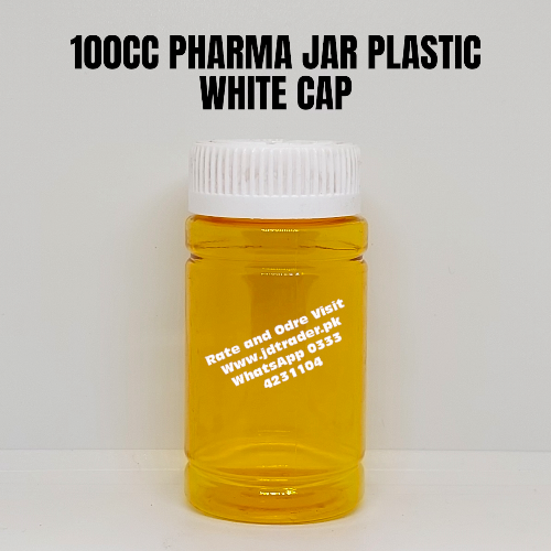 WHITE CAP 100CC YELLOW PHARMA JAR PLASTIC